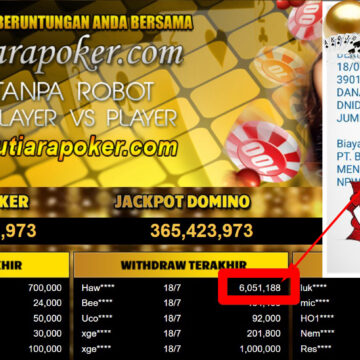 Bukti Withdraw ( 6,051,188,-) Member Setia Mutiarapoker