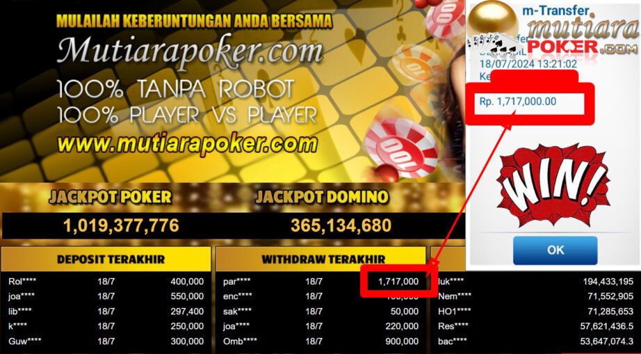 Bukti Withdraw ( 1,717,000,-) Member Setia Mutiarapoker