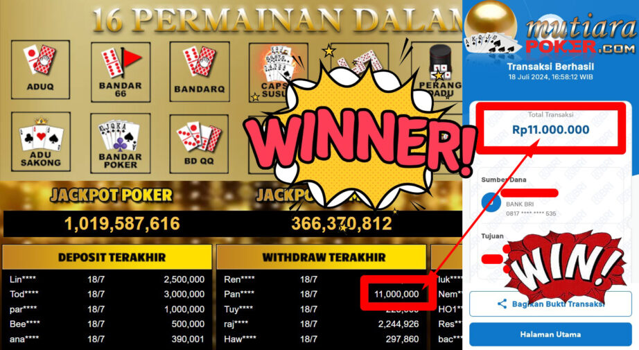 Bukti Withdraw ( 11,000,000,-) Member Setia Mutiarapoker