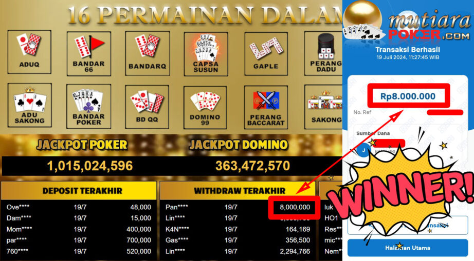 Bukti Withdraw ( 8,000,000,-) Member Setia Mutiarapoker