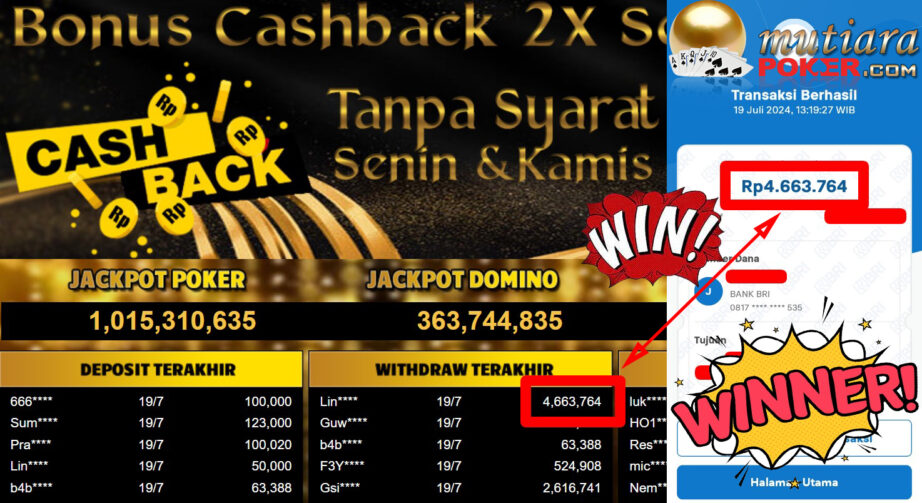 Bukti Withdraw ( 4,663,764,-) Member Setia Mutiarapoker