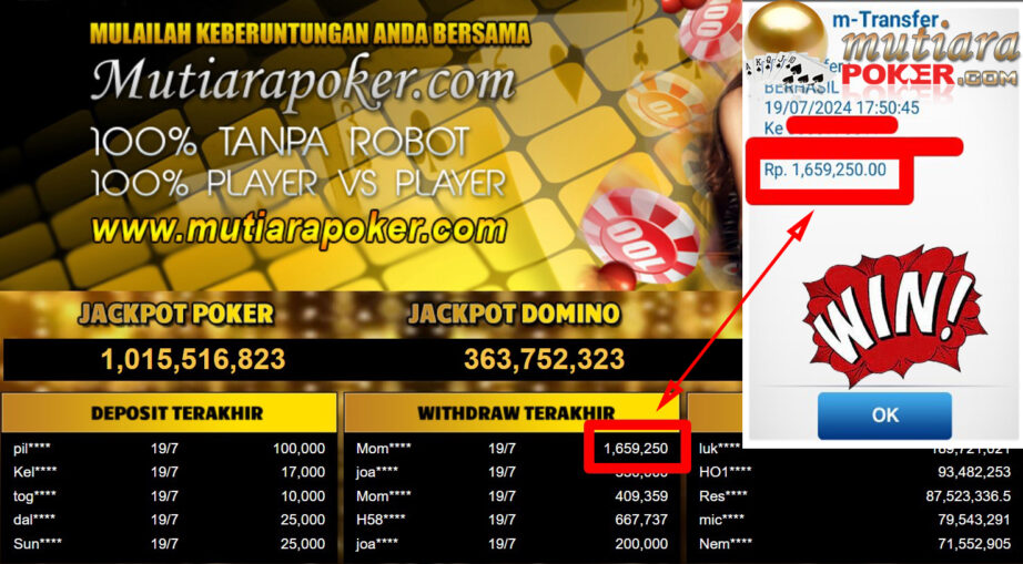 Bukti Withdraw ( 1,659,250,-) Member Setia Mutiarapoker