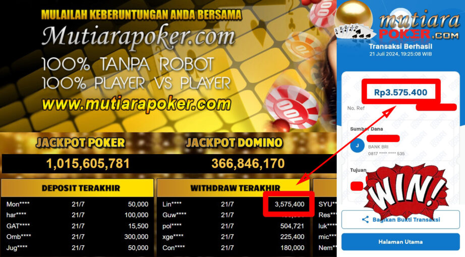 Bukti Withdraw ( 3,575,400,-) Member Setia Mutiarapoker