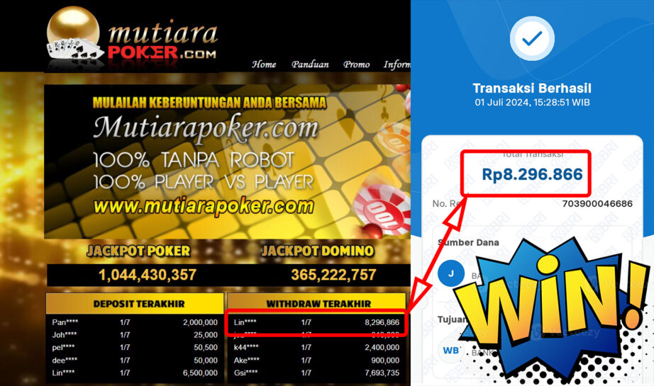 Bukti Withdraw ( 8.296.866-) Member Setia Mutiarapoker