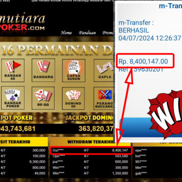 Bukti Withdraw ( 8.400.147,-) Member Setia Mutiarapoker