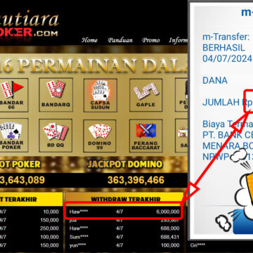 Bukti Withdraw ( 6.000.000,-) Member Setia Mutiarapoker