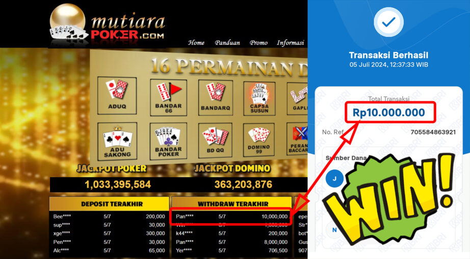 Bukti Withdraw ( 10.000.000,-) Member Setia Mutiarapoker