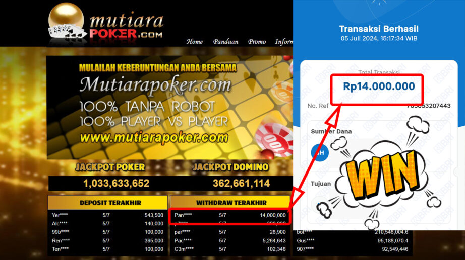 Bukti Withdraw ( 14.000.000,-) Member Setia Mutiarapoker