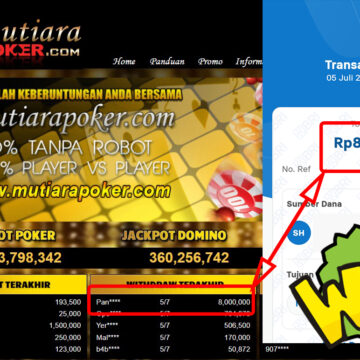 Bukti Withdraw ( 8.000.000,-) Member Setia Mutiarapoker