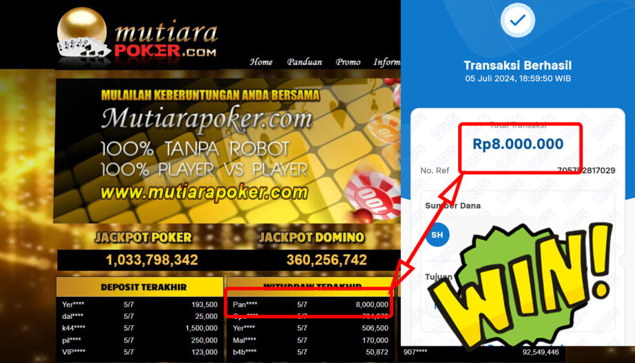 Bukti Withdraw ( 8.000.000,-) Member Setia Mutiarapoker