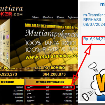 Bukti Withdraw ( 6.964.882,-) Member Setia Mutiarapoker