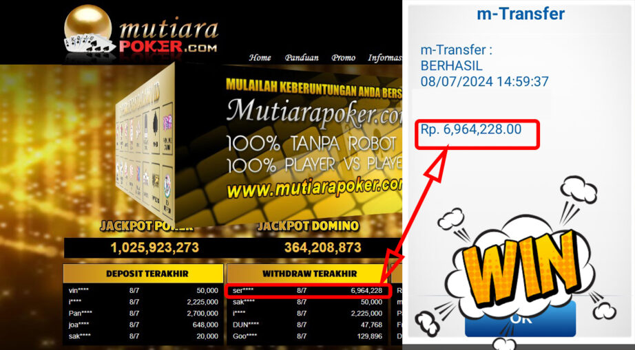 Bukti Withdraw ( 6.964.882,-) Member Setia Mutiarapoker