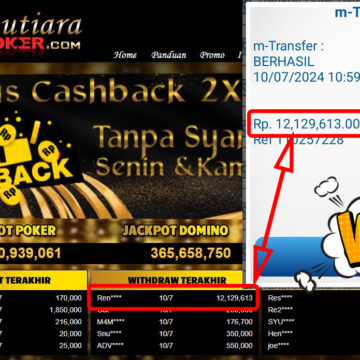 Bukti Withdraw ( 12.129.613,-) Member Setia Mutiarapoker