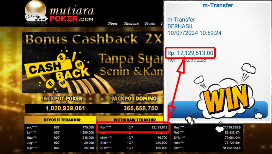 Bukti Withdraw ( 12.129.613,-) Member Setia Mutiarapoker