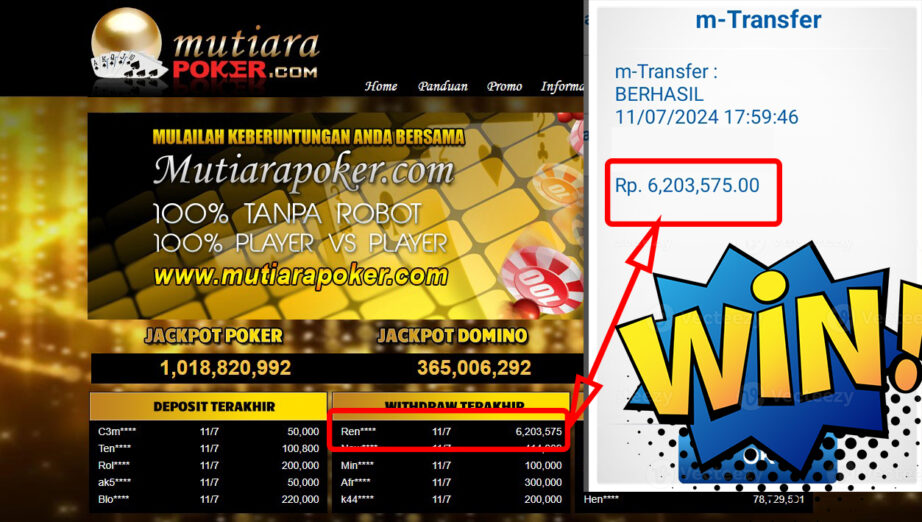 Bukti Withdraw ( 6.203.575,-) Member Setia Mutiarapoker