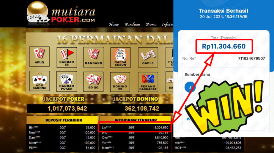 Bukti Withdraw ( 11.304.660,-) Member Setia Mutiarapoker