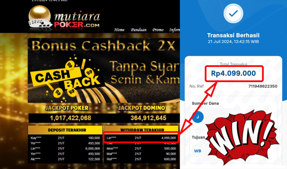 Bukti Withdraw ( 4.099.000,-) Member Setia Mutiarapoker