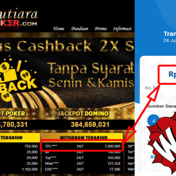 Bukti Withdraw ( 7.000.000,-) Member Setia Mutiarapoker