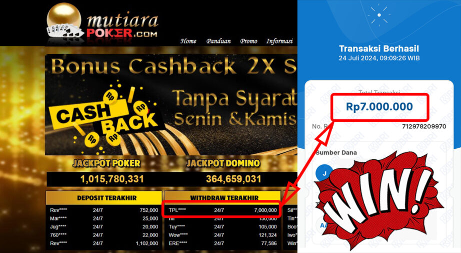 Bukti Withdraw ( 7.000.000,-) Member Setia Mutiarapoker