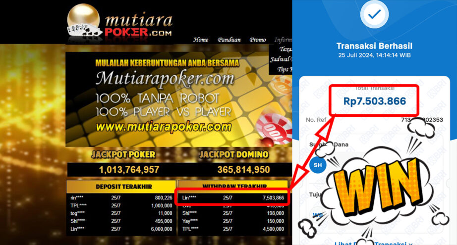 Bukti Withdraw ( 7.503.866,-) Member Setia Mutiarapoker