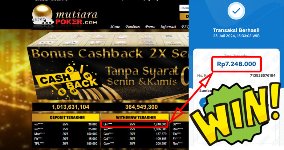 Bukti Withdraw ( 7.248.000,-) Member Setia Mutiarapoker