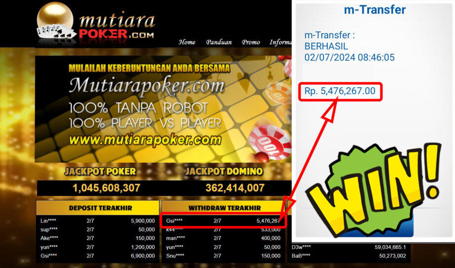 Bukti Withdraw ( 5.476.267,-) Member Setia Mutiarapoker