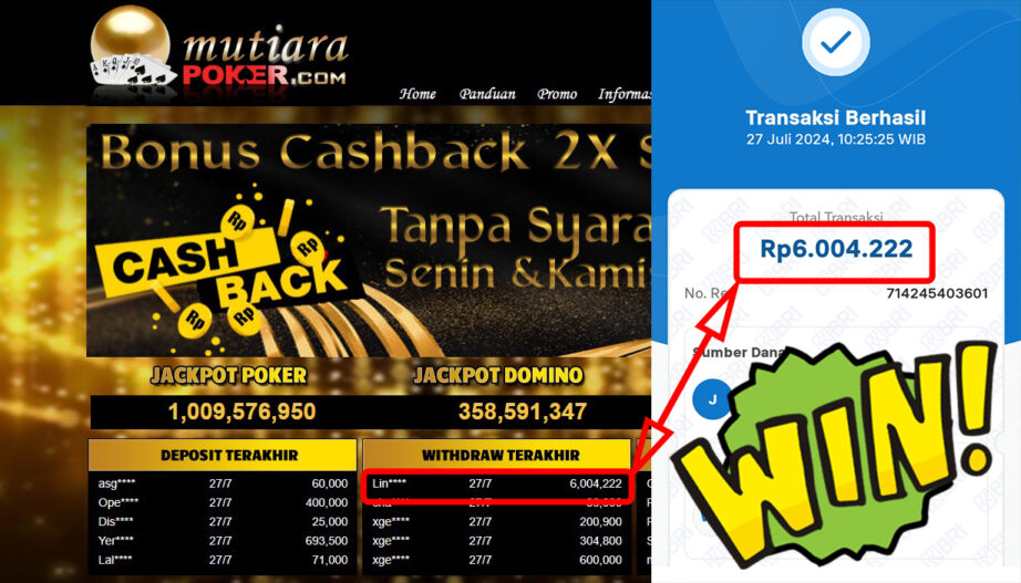 Bukti Withdraw ( 6.004.222.,-) Member Setia Mutiarapoker