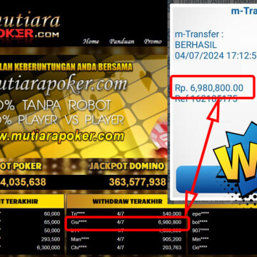 Bukti Withdraw ( 6.980.800,-) Member Setia Mutiarapoker