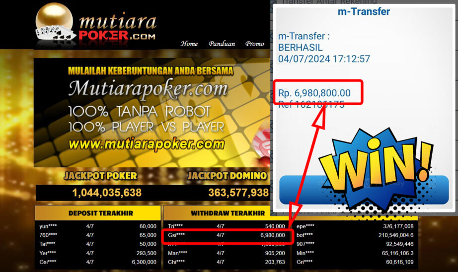 Bukti Withdraw ( 6.980.800,-) Member Setia Mutiarapoker