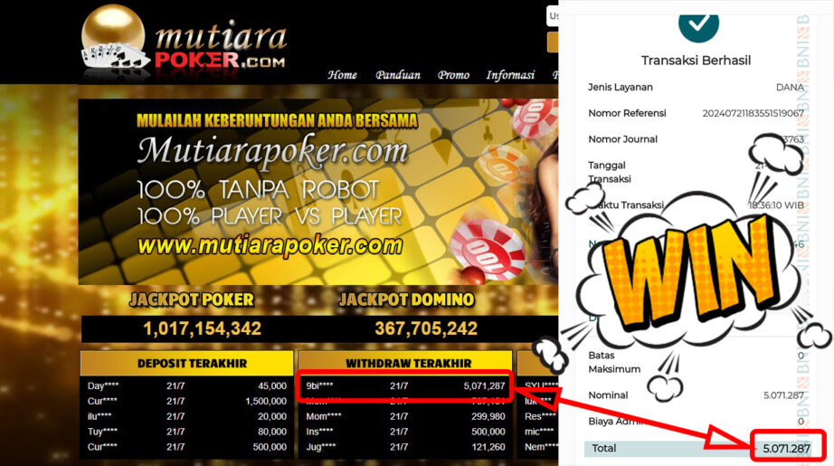 Bukti Withdraw ( 5.071.287,-) Member Setia Mutiarapoker