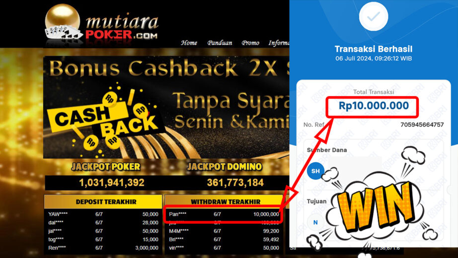 Bukti Withdraw ( 10.000.000,-) Member Setia Mutiarapoker