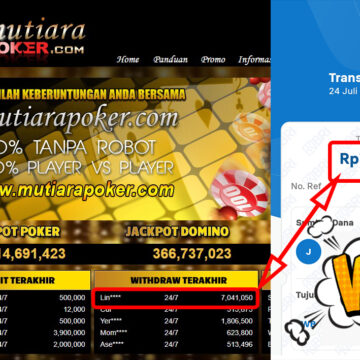 Bukti Withdraw ( 7.041.050,-) Member Setia Mutiarapoker