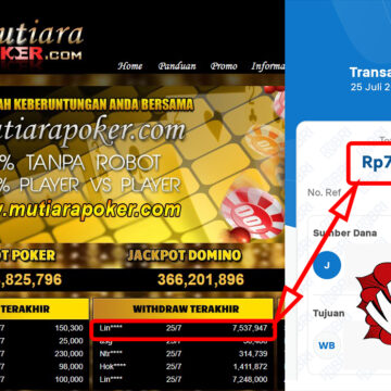 Bukti Withdraw ( 7.537.947,-) Member Setia Mutiarapoker