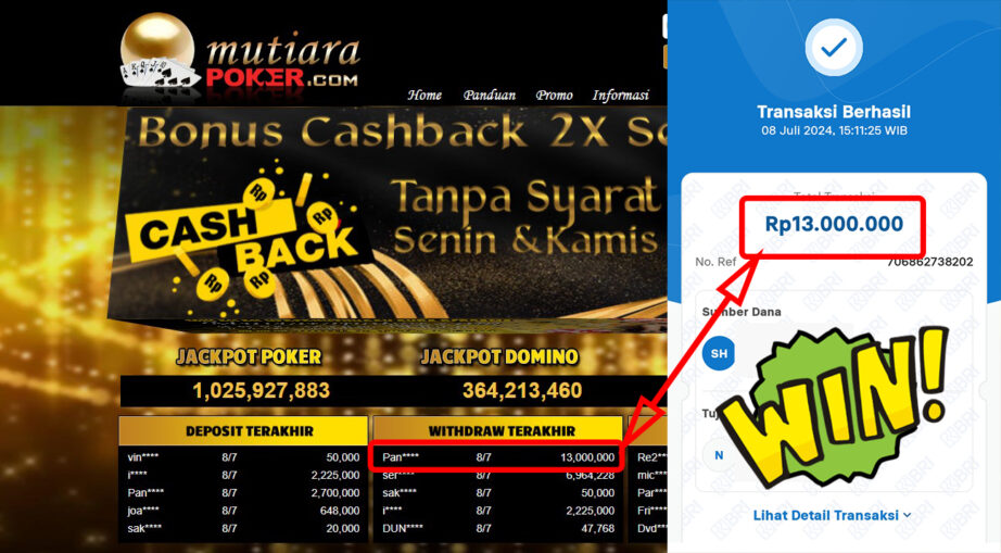 Bukti Withdraw ( 13.000.000,-) Member Setia Mutiarapoker