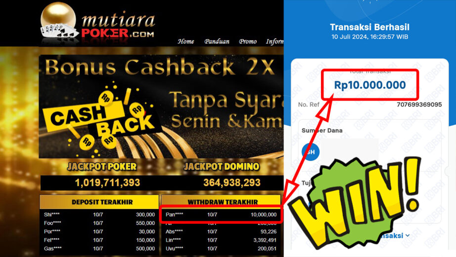 Bukti Withdraw ( 10.000.000,-) Member Setia Mutiarapoker