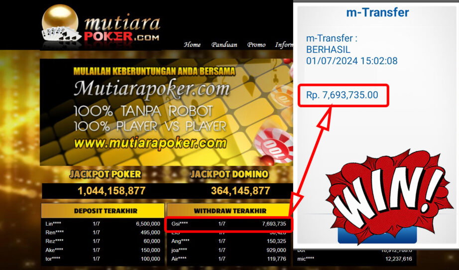 Bukti Withdraw ( 7.693.735-) Member Setia Mutiarapoker