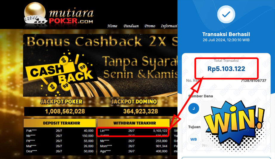 Bukti Withdraw ( 5,103,122.,-) Member Setia Mutiarapoker