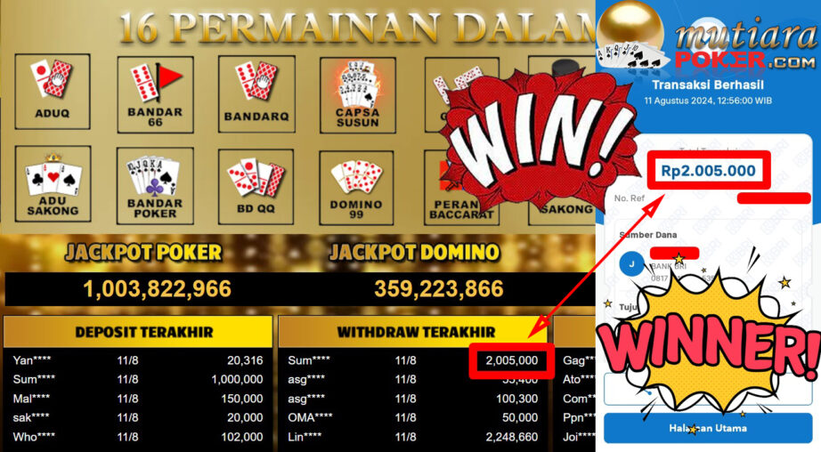 Bukti Withdraw ( 2,005,000,-) Member Setia Mutiarapoker