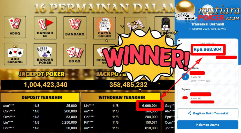 Bukti Withdraw ( 6,968,904.-) Member Setia Mutiarapoker