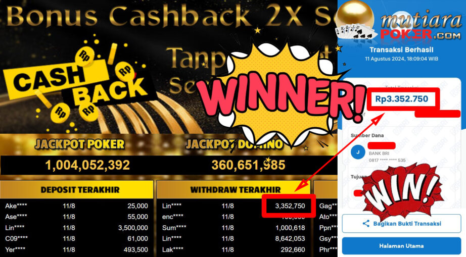 Bukti Withdraw ( 3,352,750.-) Member Setia Mutiarapoker