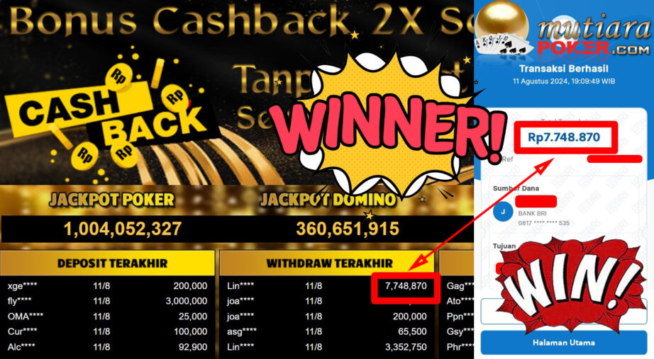 Bukti Withdraw ( 7,748,870.-) Member Setia Mutiarapoker