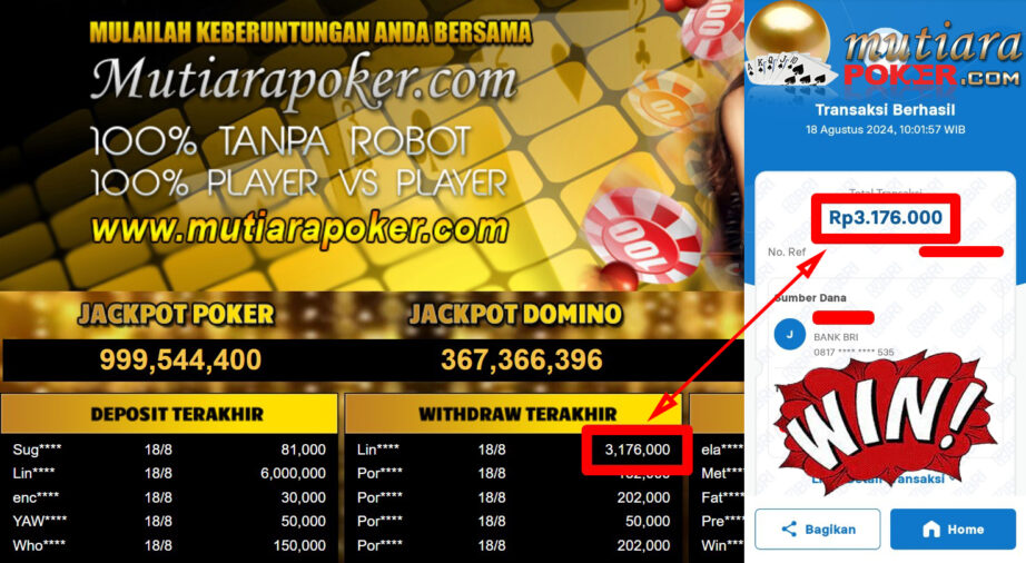 Bukti Withdraw ( 3,176,000.-) Member Setia Mutiarapoker