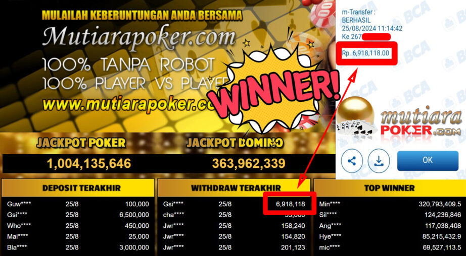 Bukti Withdraw ( 6.918.118,-) Member Setia Mutiarapoker