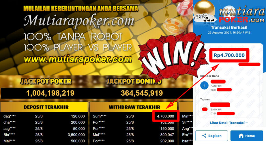 Bukti Withdraw ( 4.700.000,-) Member Setia Mutiarapoker