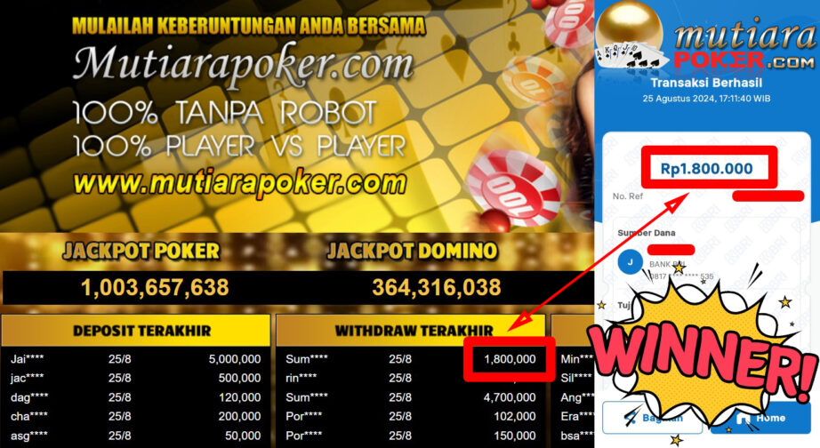 Bukti Withdraw ( 1.800.000,-) Member Setia Mutiarapoker