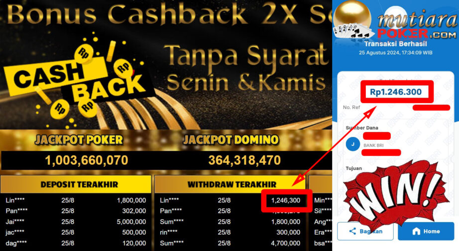 Bukti Withdraw ( 1.246.300,-) Member Setia Mutiarapoker