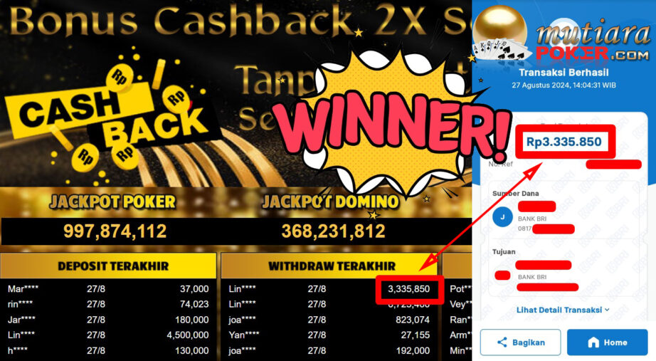 Bukti Withdraw ( 3.335.850,-) Member Setia Mutiarapoker