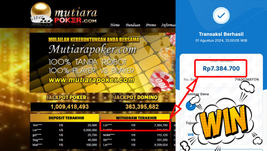 Bukti Withdraw ( 7.384.700,-) Member Setia Mutiarapoker