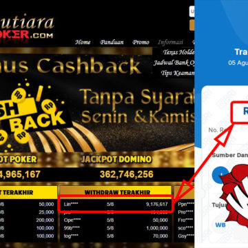 Bukti Withdraw ( 9.176.617,-) Member Setia Mutiarapoker