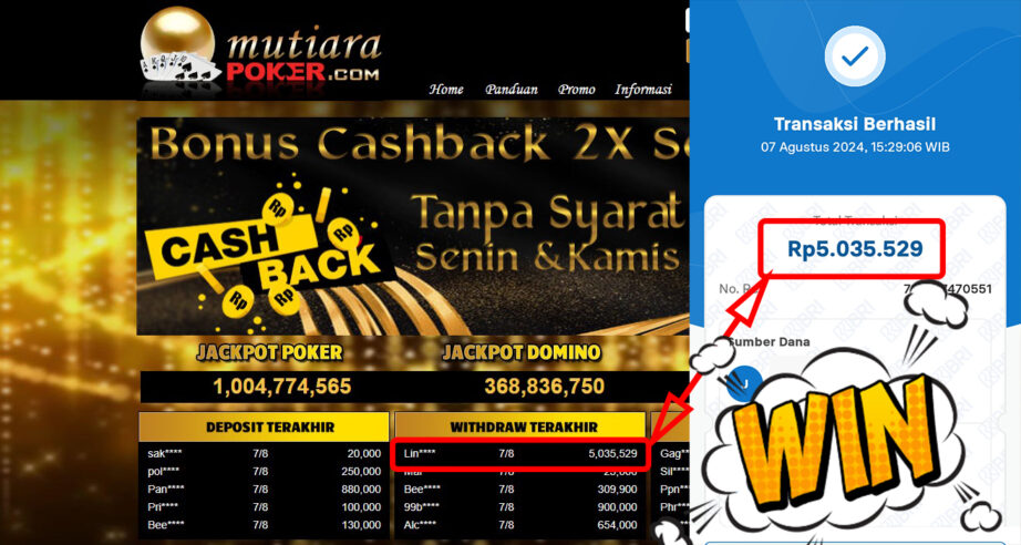 Bukti Withdraw ( 5.035.529,-) Member Setia Mutiarapoker